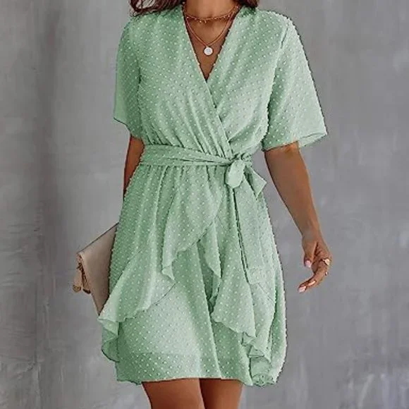 BTFBM | Dresses | Btfbm Women 223 Fashion Faux Wrap Vneck Dresses Short  Sleeve High Waist | Poshmark
